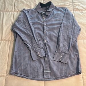English Laundry Blue Casual Button Down Shirt with Subtle Checkered Pattern